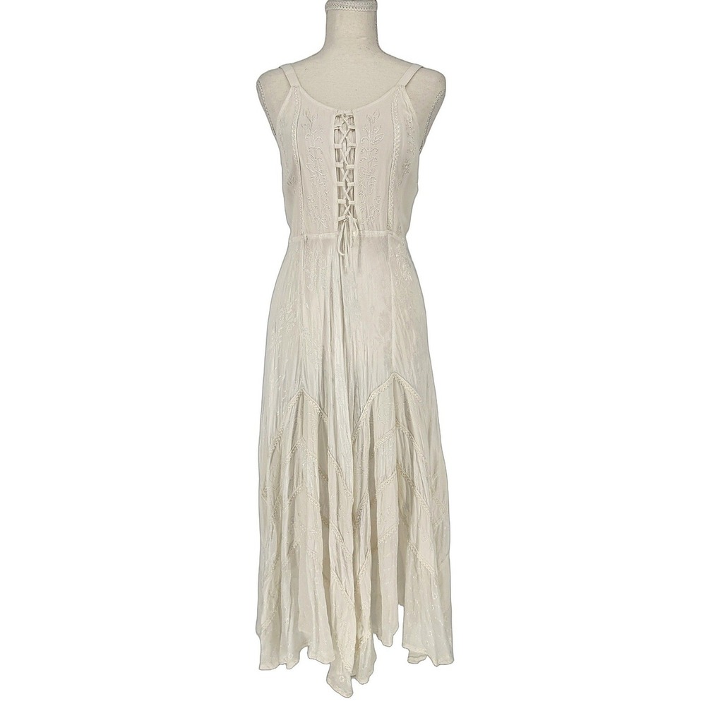 My Choice Corset Embroidered Peasant Maxi Dress M Ren Faire Boho Romantic Fairy